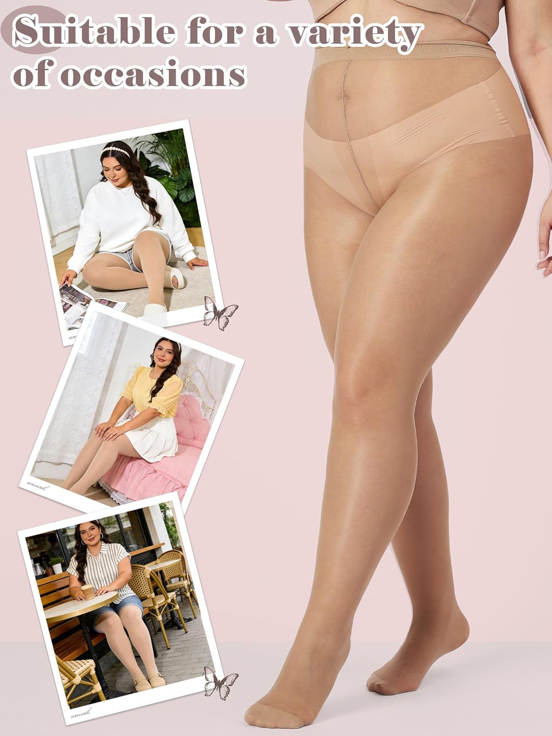 Plus Size Sheer Black Tights for Women T-Crotch 20D Ultra Thin Pantyhose High Waist Stockings 2 Pairs - Image 5