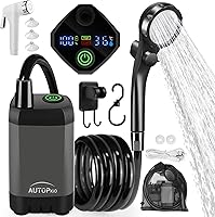 AUTOPkio 6000mAh Portable Camping Shower Pump - Rechargeable Electric Outdoor Shower with LED Display & Adjustable Head for Hiking, Pets, Car Wash