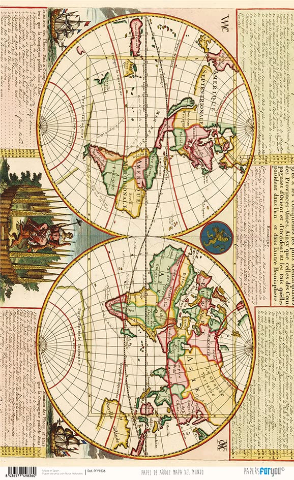 Papers For You Papel de Arroz 54x33 cm 25-30 gr. (Mapa Del Mundo)