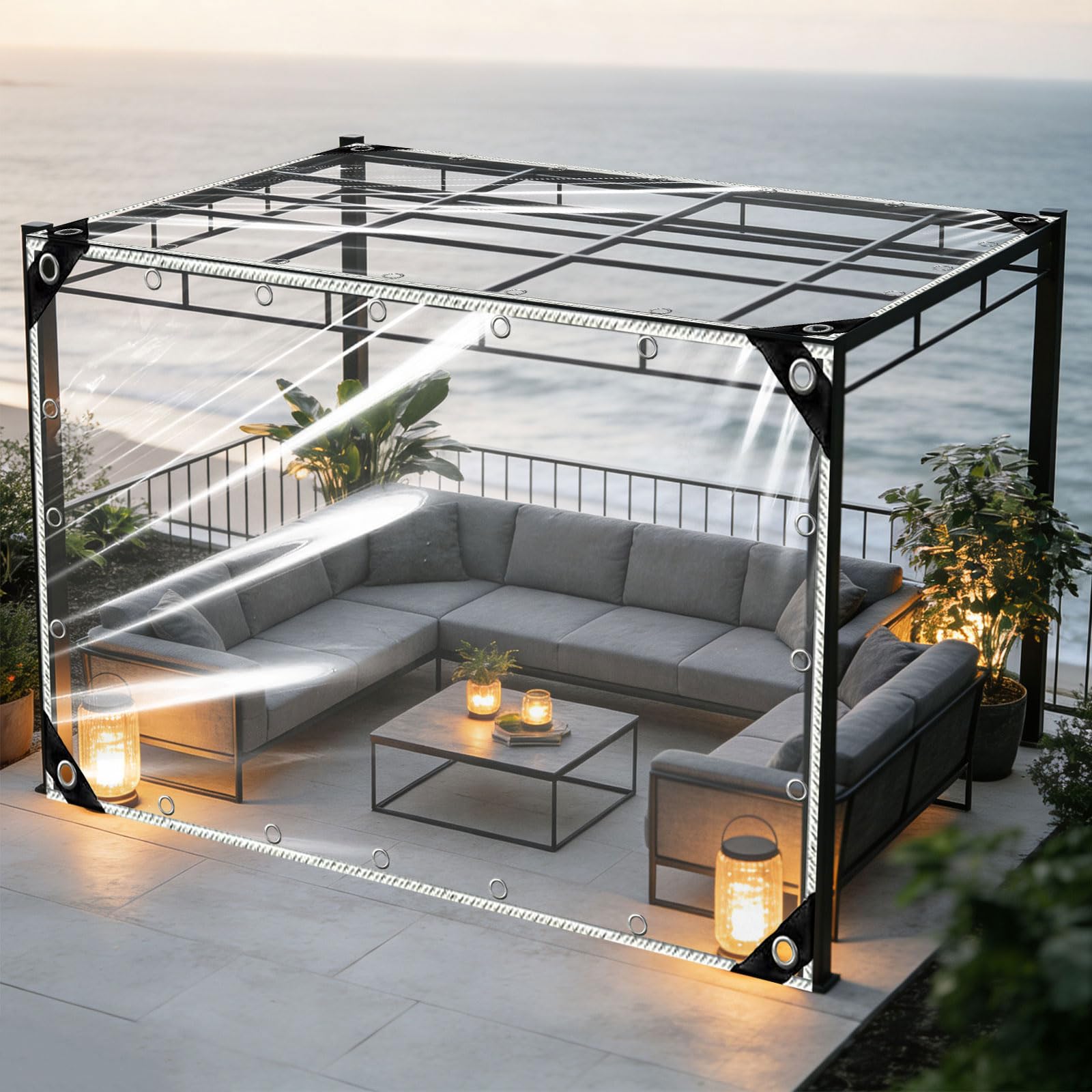 Lona impermeable exterior 1x2.4m transparente blanca con ojales para jardin