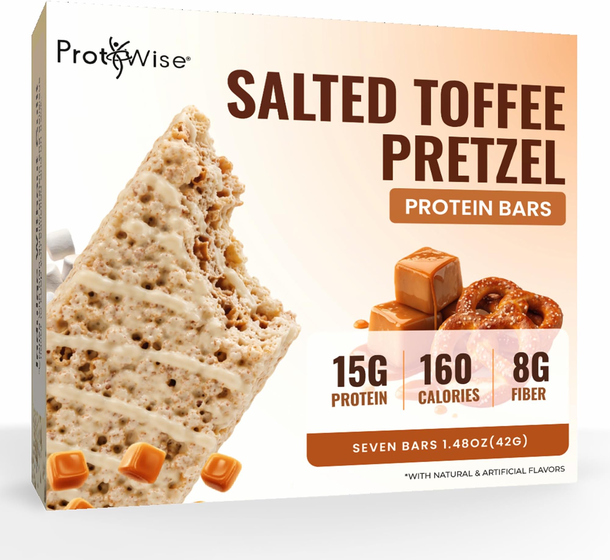 Salted Toffee High Protein Bars - Low Sugar Meal Replacement for Weight Loss - 15g Protein - Keto Bars with Fiber - Low Carb Gluten Free Breakfast Bar - 7 Count