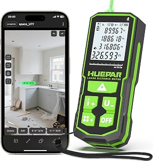 Huepar 330Ft Green Laser Distance Meter with APP Control, Bluetooth Rechargeable ±1/16" Accurate Tool, Angle Sensor, IP54 for Home & Construction