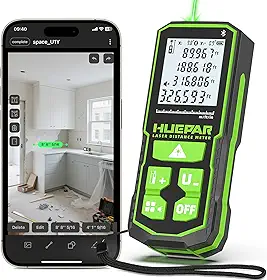 Huepar Medidor A Laser Verde de 100 Metros com Controle por Aplicativo, Medidor de Distância Bluetooth Recarregável com Alta Precisão de ±1,6 Mm, Sensor de Ângulo, Múltiplos Modos, Resistente À Água