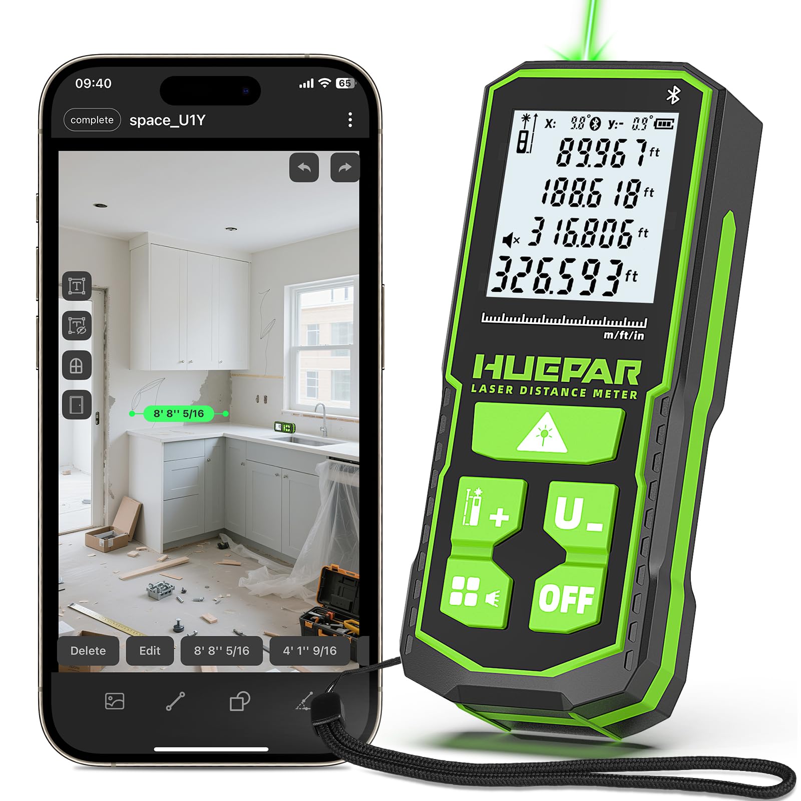 Huepar S100G-BT Green Laser Distance Meter