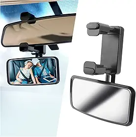 Espelho de carro de bebê curvo de 360° sem ângulo morto, espelho de assento de carro de clipe para clipes traseiros de bebê no espelho retrovisor, espelho de bebê ajustável para carro, SUV, caminhão