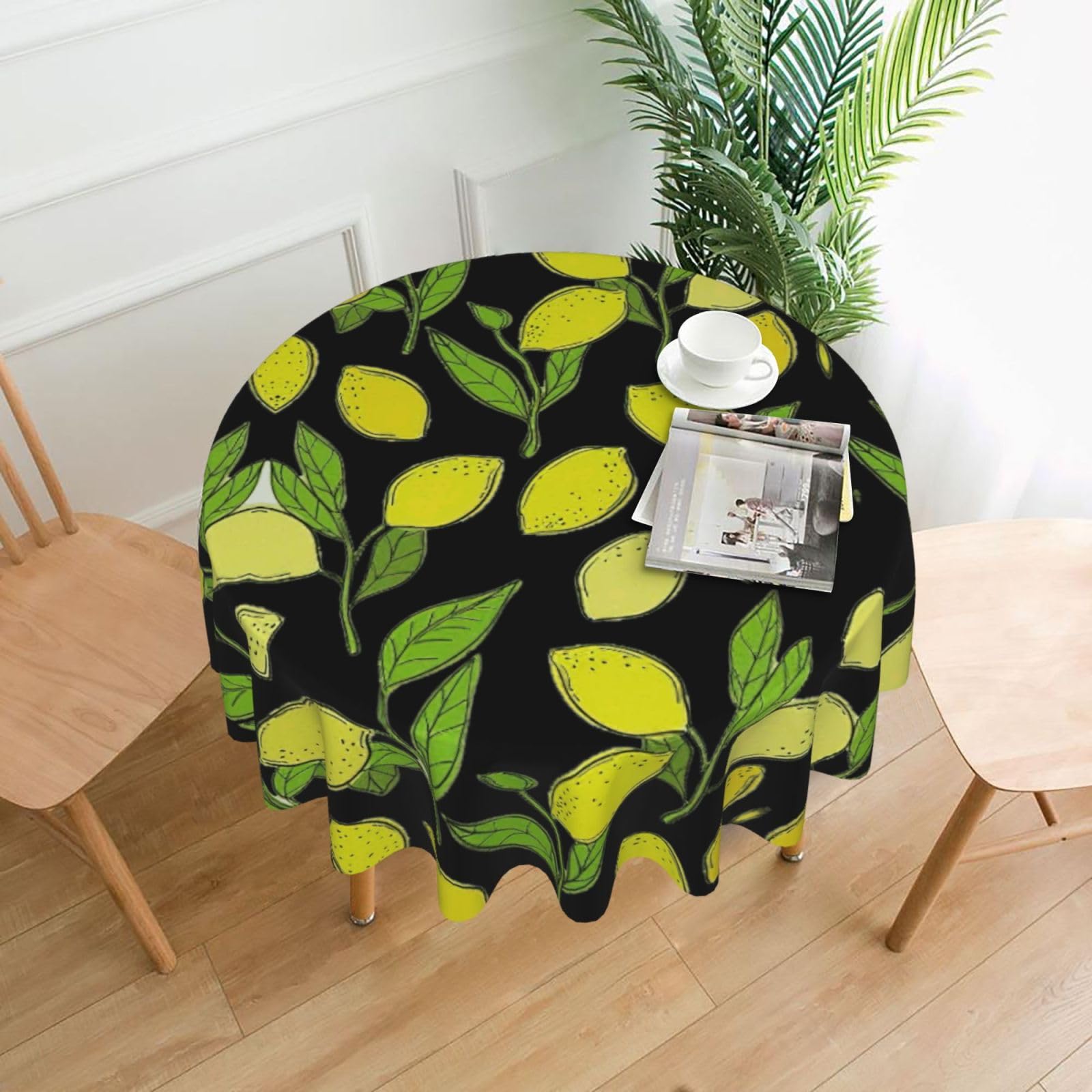 VCzsdff Yellow Fresh Lemons Print Stain Resistant Round Tablecloth 60in Family Friendly Polyester Cloth for Kids Meals