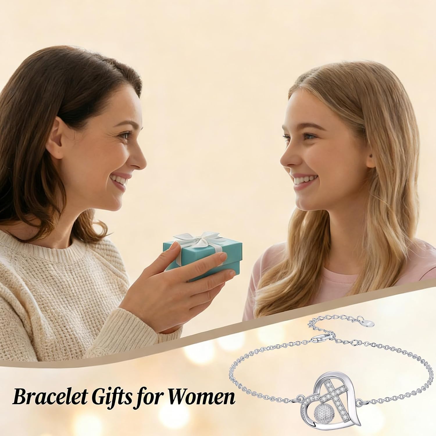 925 Sterling Silver Heart Cross Volleyball/Softball/Soccer/Football Bracelet Sports Jewelry Mothers Day Gifts for Women