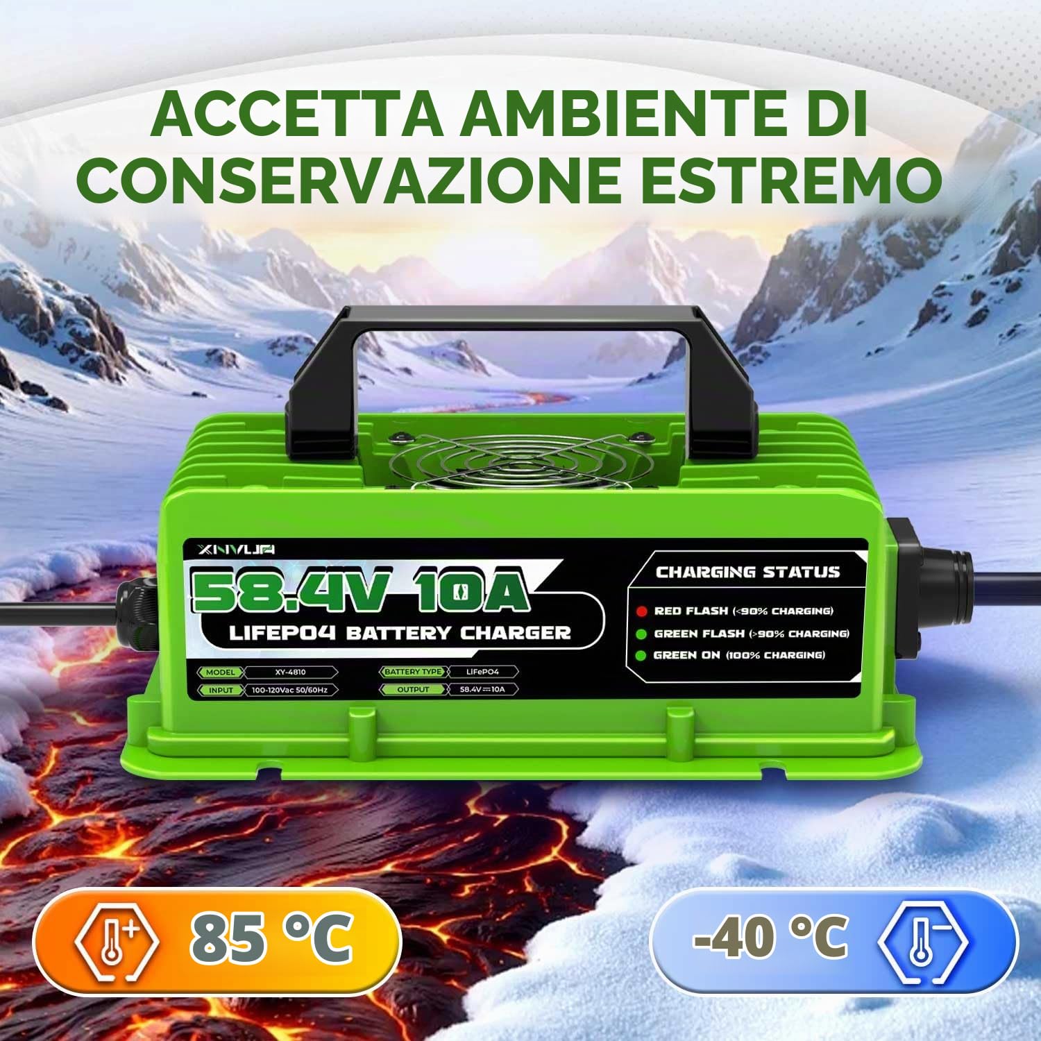 LiFePO4 Caricabatterie intelligente automatico da 58,4V 10A progettato per batterie al litio LiFePO4 da 48V (51,2V)