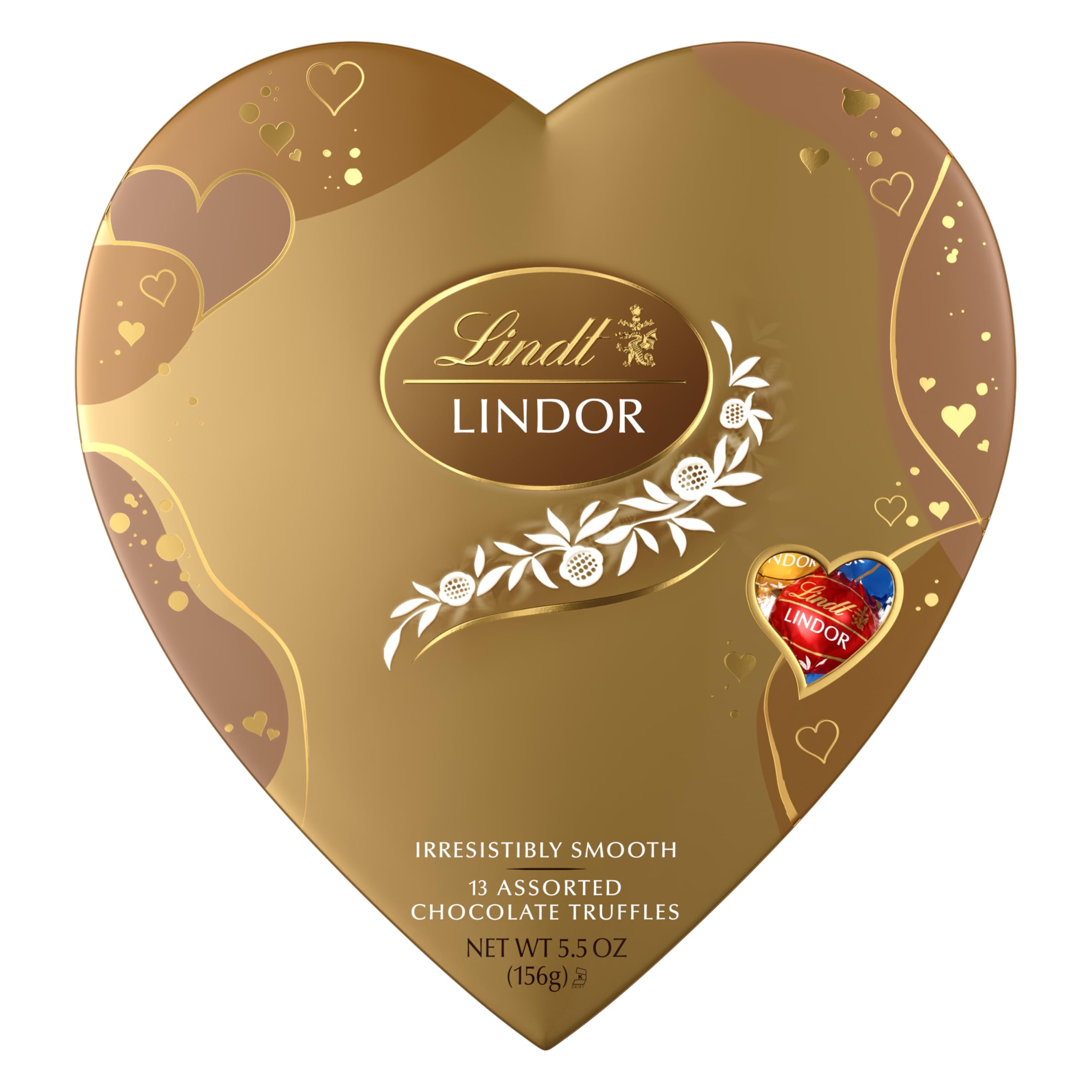 LINDOR Assorted Chocolate Candy Truffles Heart, Valentine's Day Assorted Chocolate with Truffle Center, 5.5 oz.