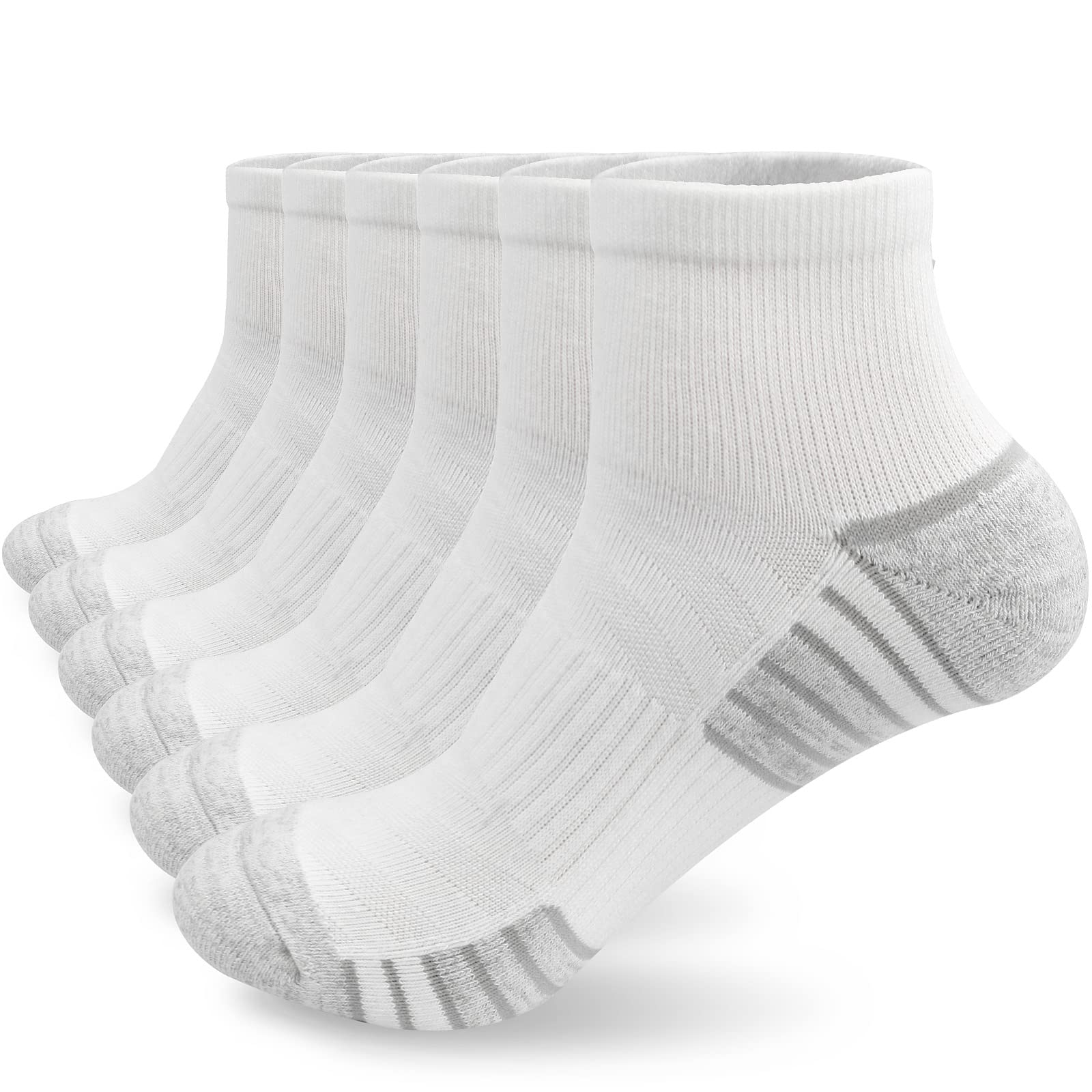 ouhos White Black Running Trainer Sports Walking Ankle Socks for Women 4-7, 3 Pairs Ladies Cushioned Anti Blister Non Slip Hiking Support Cotton Socks