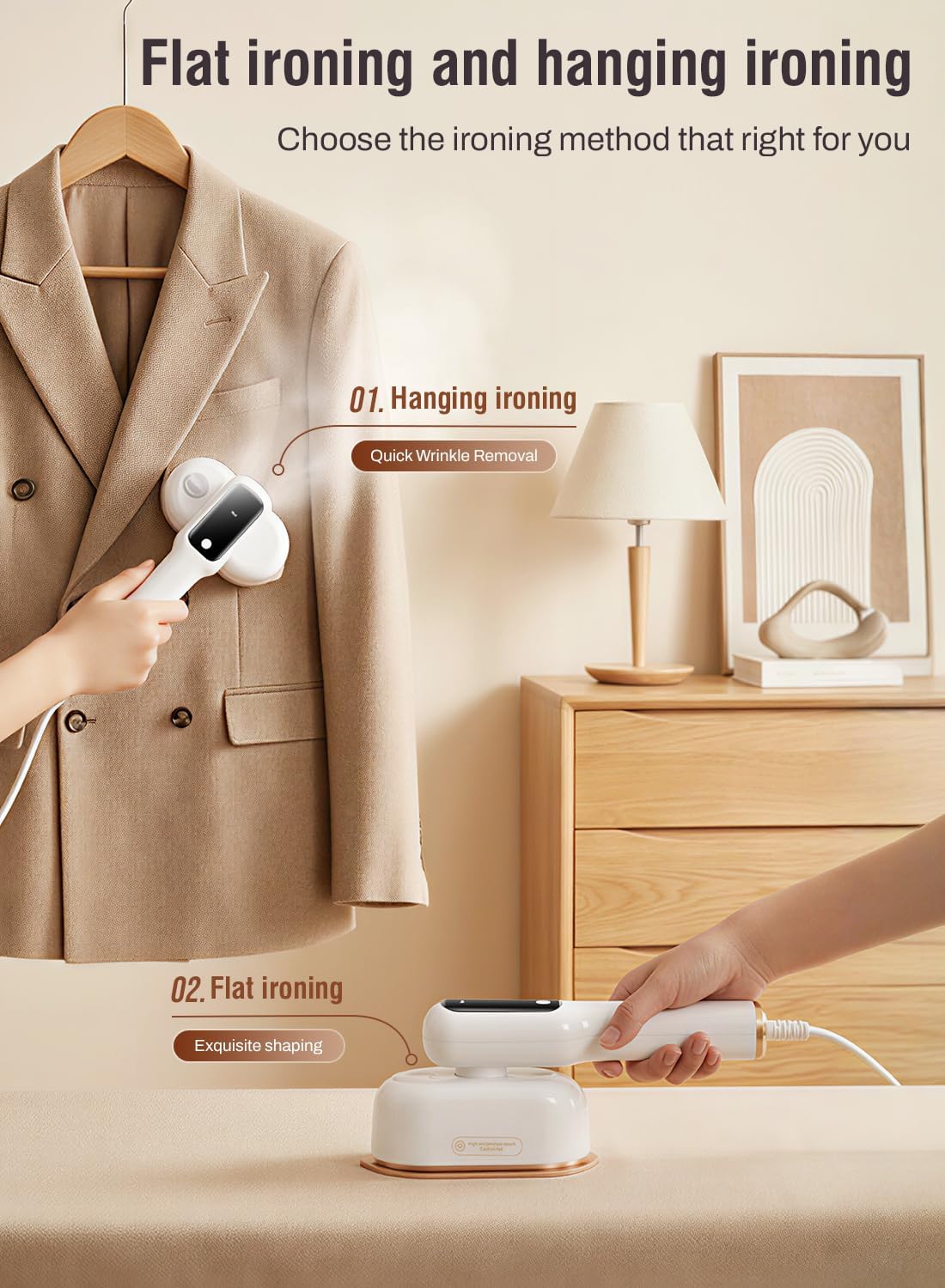 Travel Steamer for Clothes,2-in-1Handheld Garment Steamer&Iron,1200W Portable Steam, 15s Fast Heat-Up, LED Display,5 Adjustable Steam Modes,25g/min Powerful Steam,Self-Cleaning, All Fabrics,120V