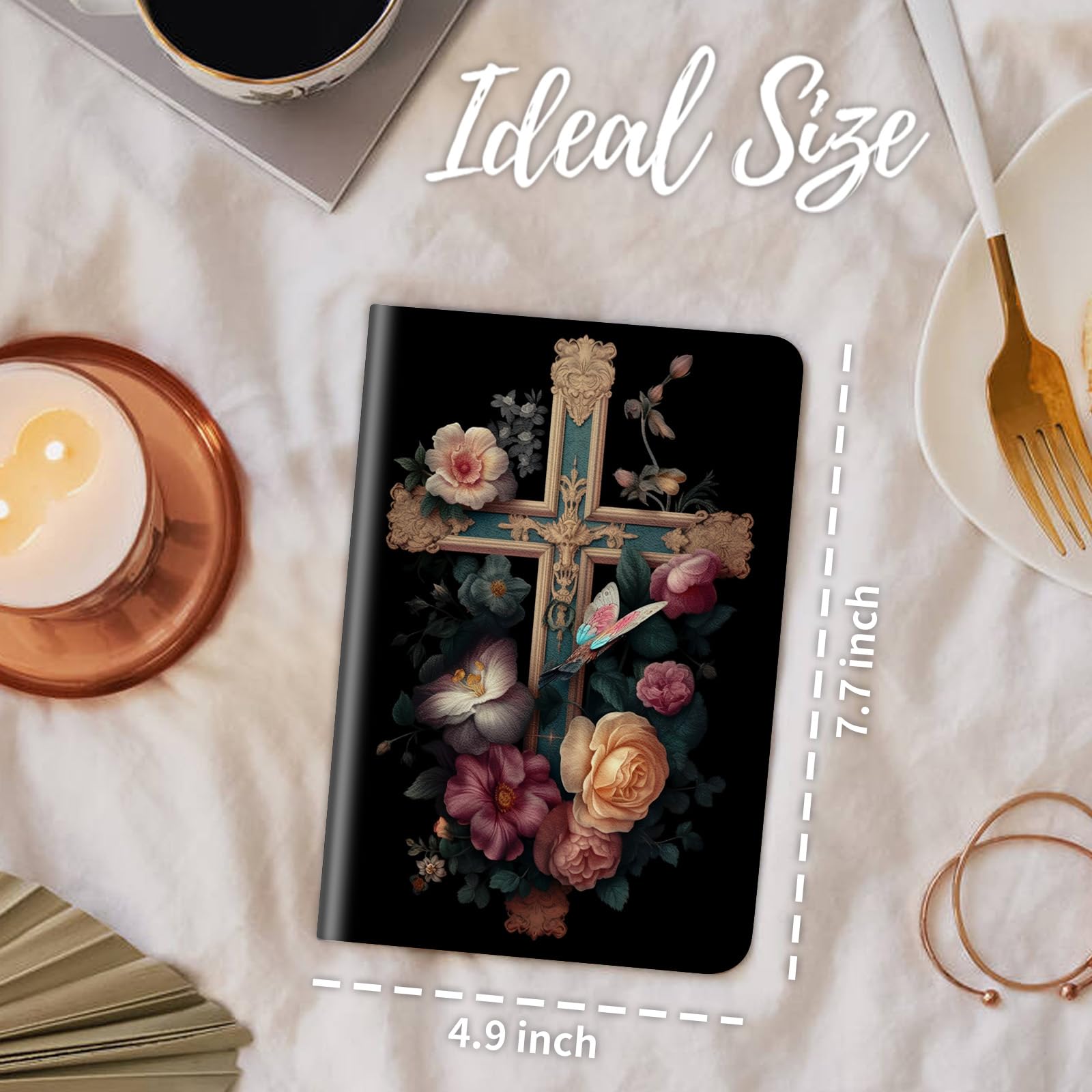 Server Book for Waitress, Leather Waiter Book Server Wallet with Zipper Pocket, Cute Waitress Book & Waitstaff Organizer with Money Pocket Fit Server Apron, Cross Flower