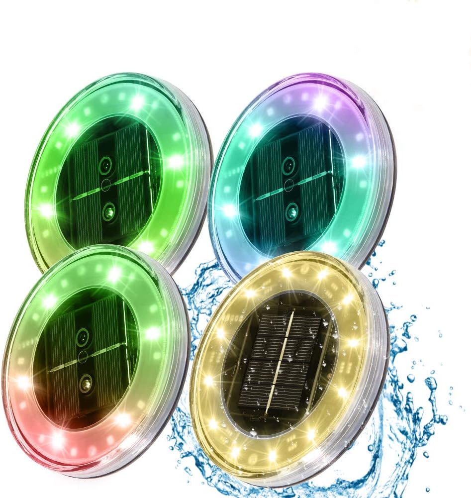 LUNSY Solar Ground Lights Solar Sensor Lights Outdoor Waterproof IP68 18LED with RGB Colored+Warm White Auto Turn On/Offfor Patio Pathway Lawn Yard Swimming Pool and More -4pack