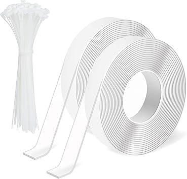Ties and Tapes for Bird Spikes - 20PCS Plastics Zip Tie & 2PCS 3M Nano Adhesive Mounting Tape for Outdoor Use, Ideal for Keep Pigeons Cat Animal Away Plastic Spikes Bundling Fastening