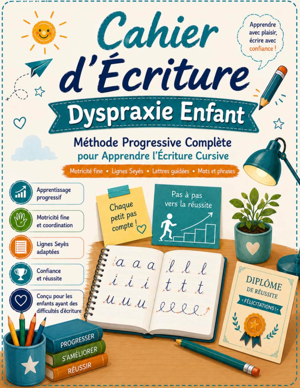 Cahier d'Écriture Dyspraxie Enfant: Méthode Progressive Complète pour Apprendre l'Écriture Cursive