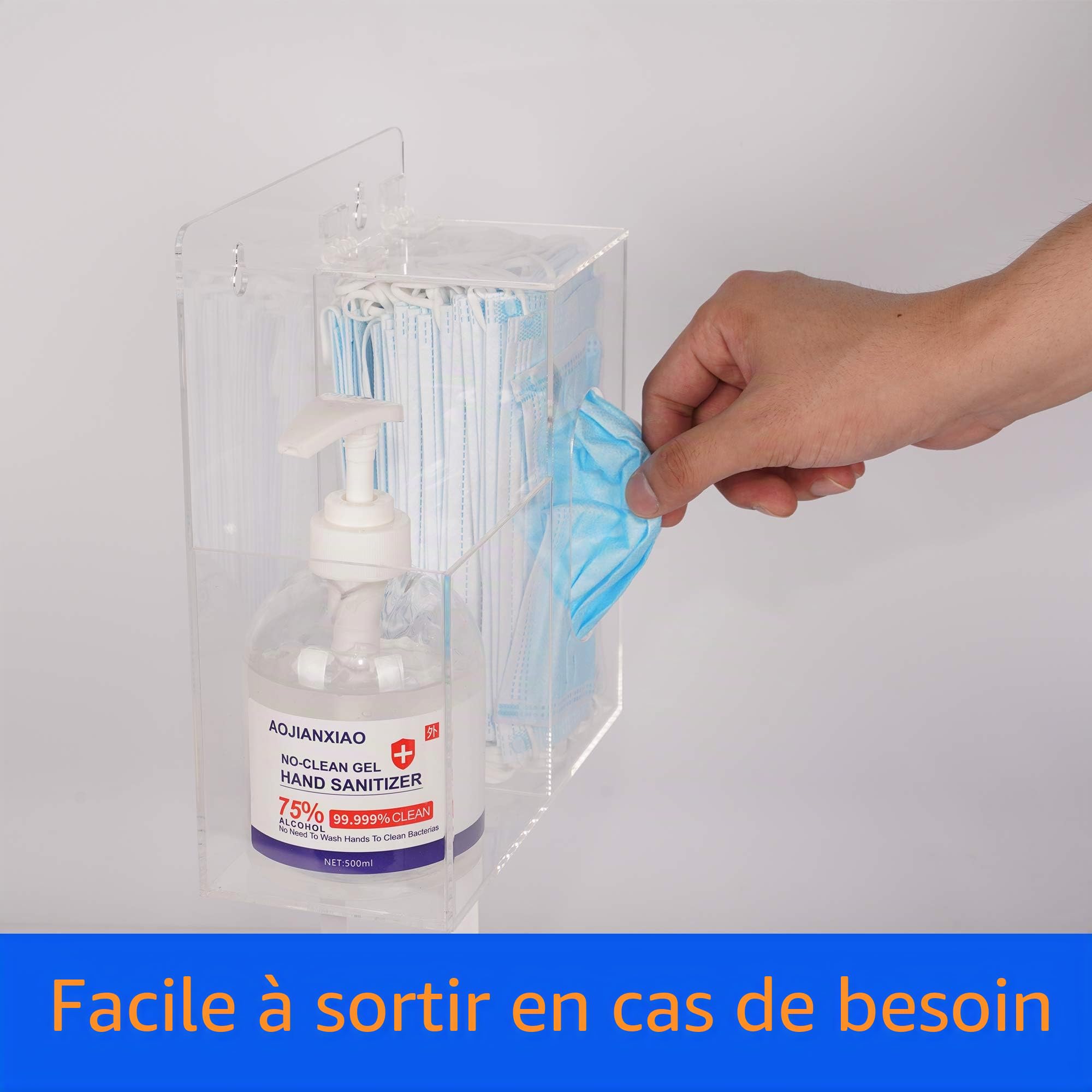 Boîte de rangement pour masques en acrylique et support de désinfectant pour les mains Support mural ou comptoir, distributeur de boîte transparente pour masques, gants, distributeur de savon