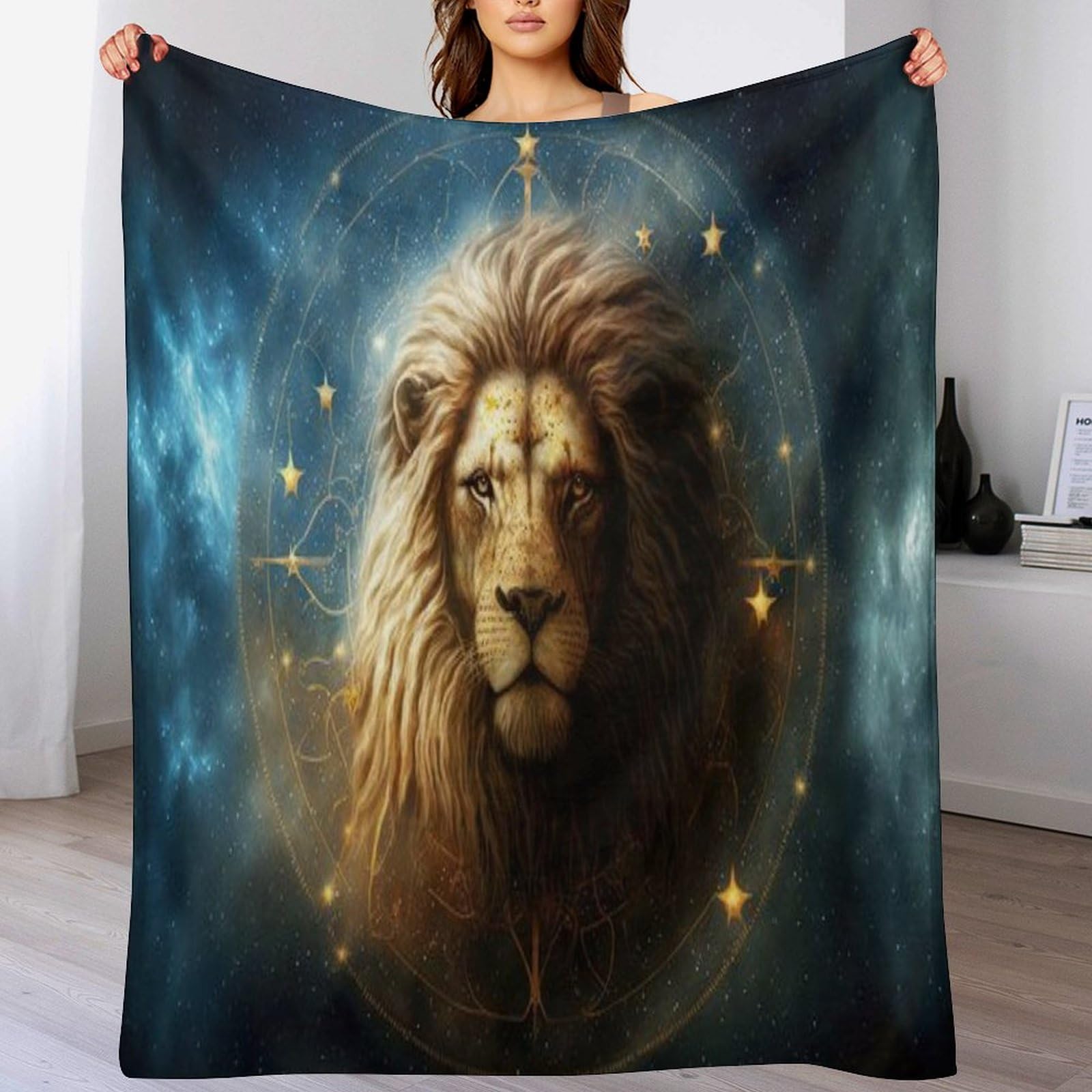 Couverture polaire lion plaid doux et chaud jete de canape 130x150