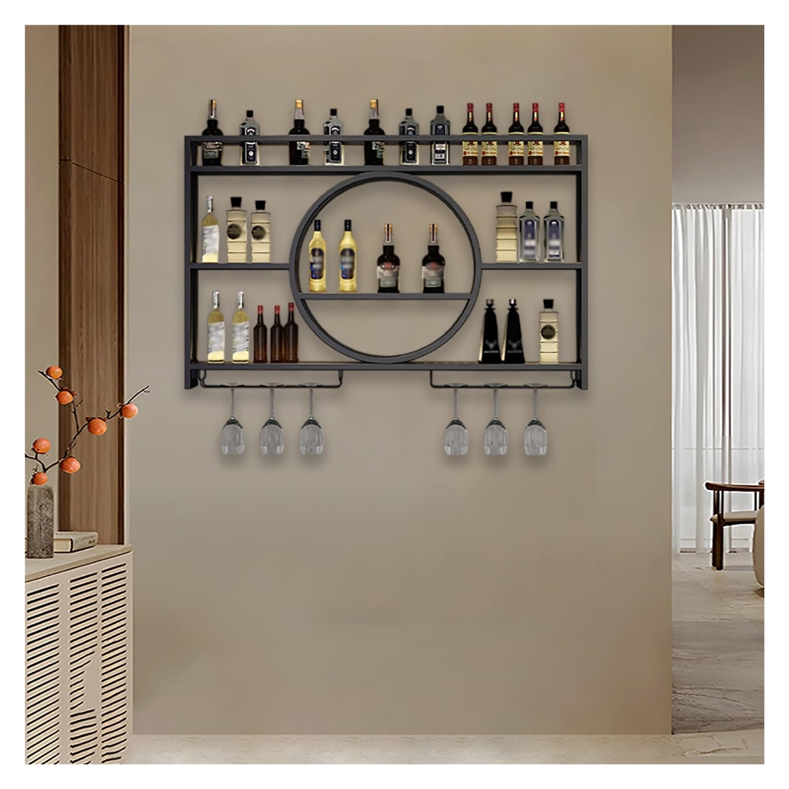 Botellero De Pared, Estantes Flotantes Rústicos De Metal para Almacenar Licores, Estante con Luz LED para Exhibir Botellas De Vino, Ideal para Cocinas, Bares Y Comedores(Black,140x80x15cm)