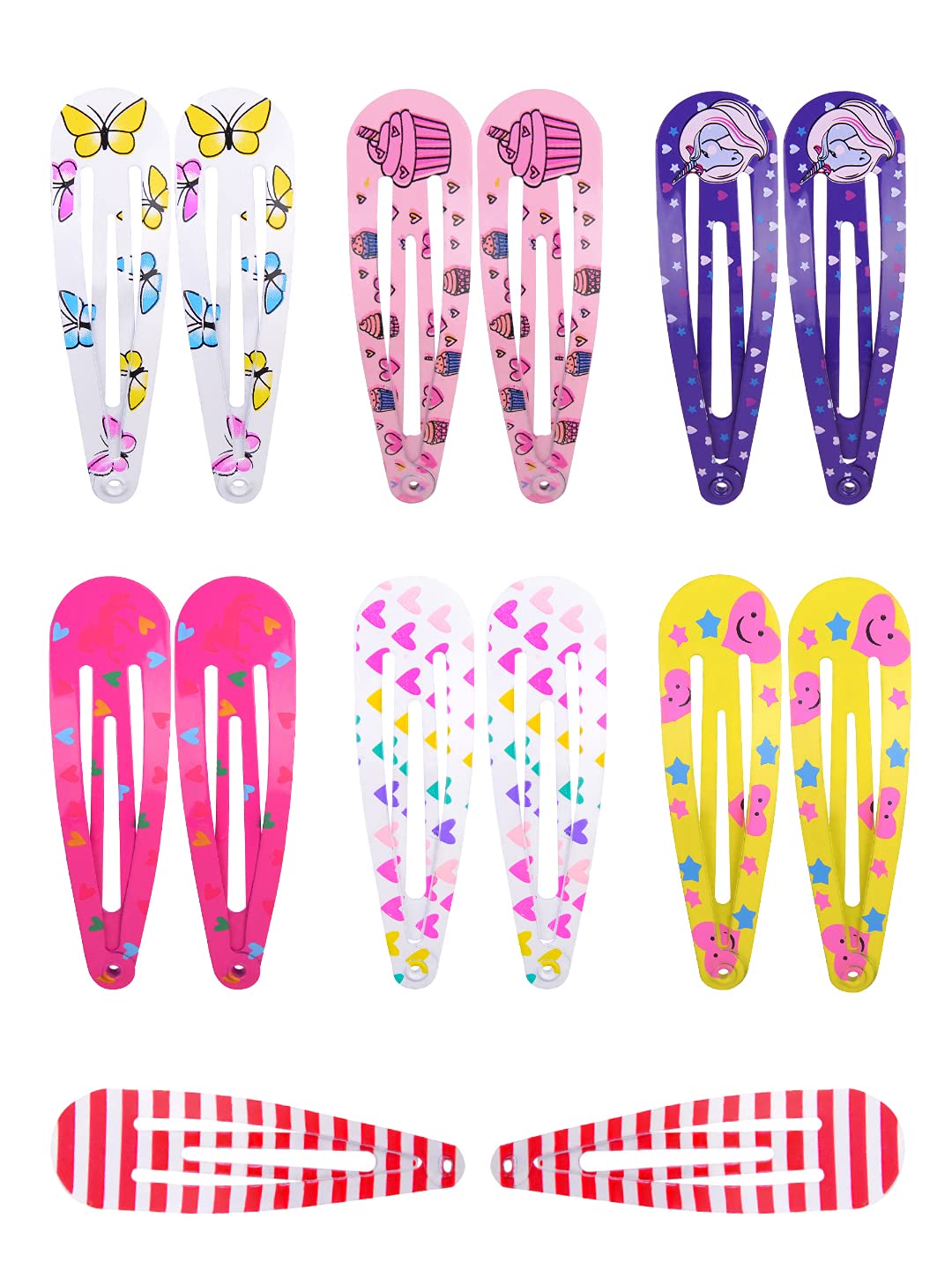 Yellow ChimesCombo of 7 Pairs Printed Snap Hair Clips Hair Accessories for Girls Kids Women (Pack of 14) - Medium