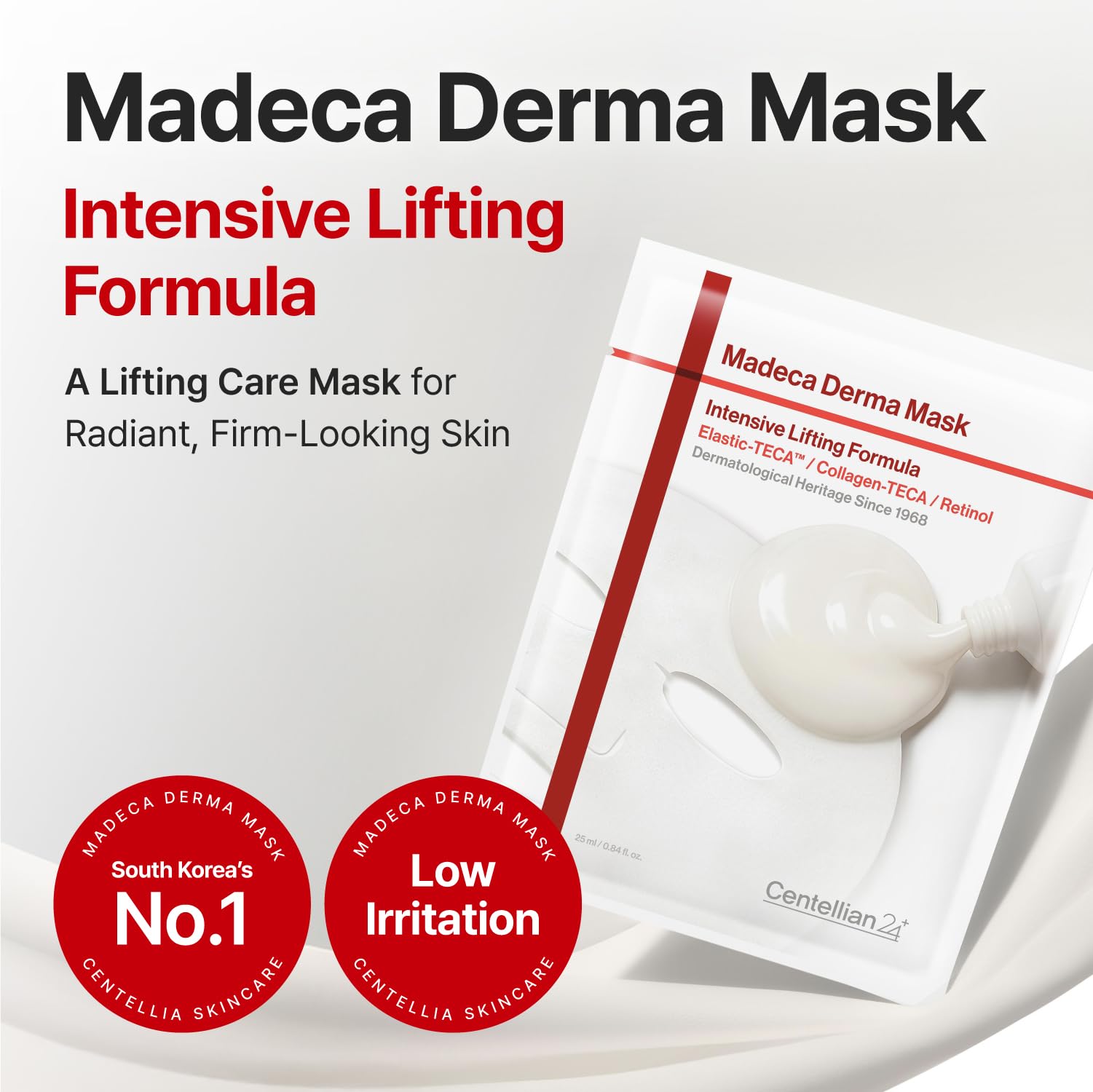 CENTELLIAN 24 Madeca Derma Maschera per lifting intensivo, 10 fogli (24,84 ml ciascuno), maschera viso anti invecchiamento con TECA, collagene e PDRN per idratazione, compattezza ed elasticità