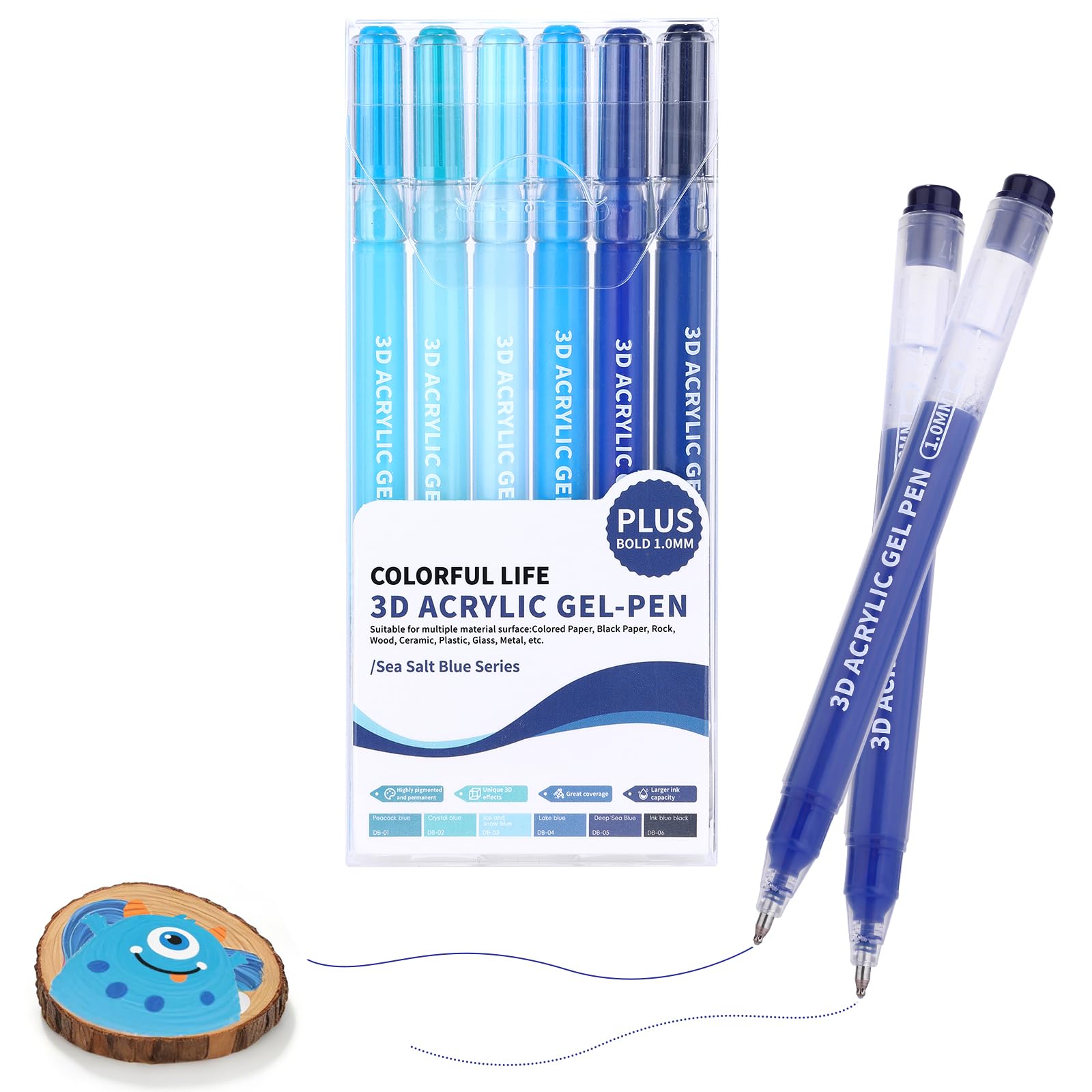 KEMYR 6 Colors Acrylic Gel Pens, 1.0 mm Bullet Tip for Adult Coloring