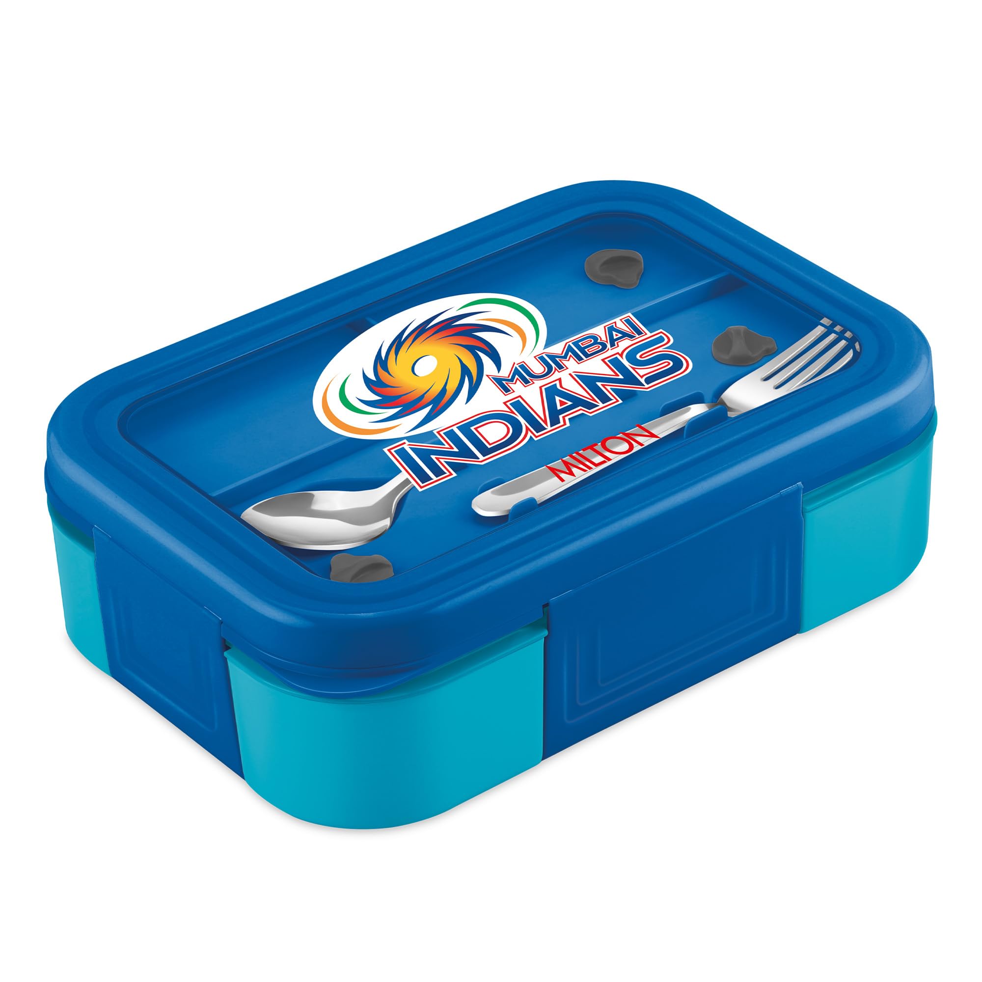 Milton Sports Ethan 3|Mumbai Indians Official Drinkware Licensee|Inner SS Tiffin Box,3 Partition,Steam Release Plug|PU Insulated,Leak-Proof|Lunch Box for Kids,Boys,Girls,Snap Lock Lid|600 ml,Dark Blue