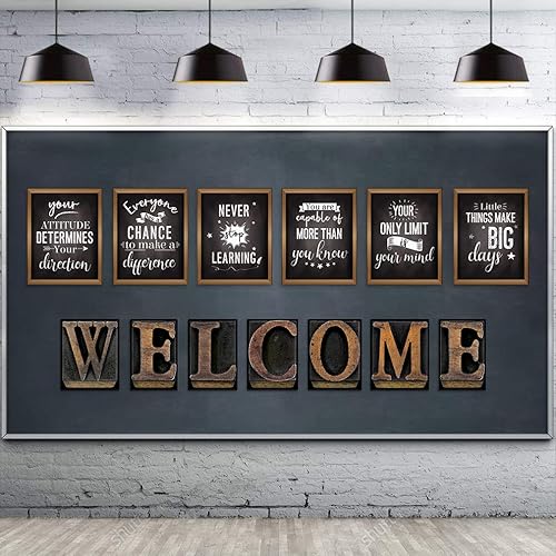 Decoraciones para el aula, 13 pósteres de tablón de anuncios motivacionales industriales elegantes para decoración de aula, póster laminado de