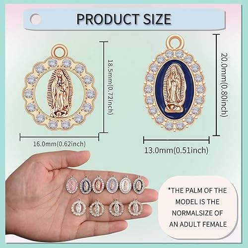 Miniatura 2 de 36 dijes católicos de aleación de diamantes de imitación de Virgen de Guadalupe para bricolaje, rosario, cuentas, collares, pulseras, aretes,