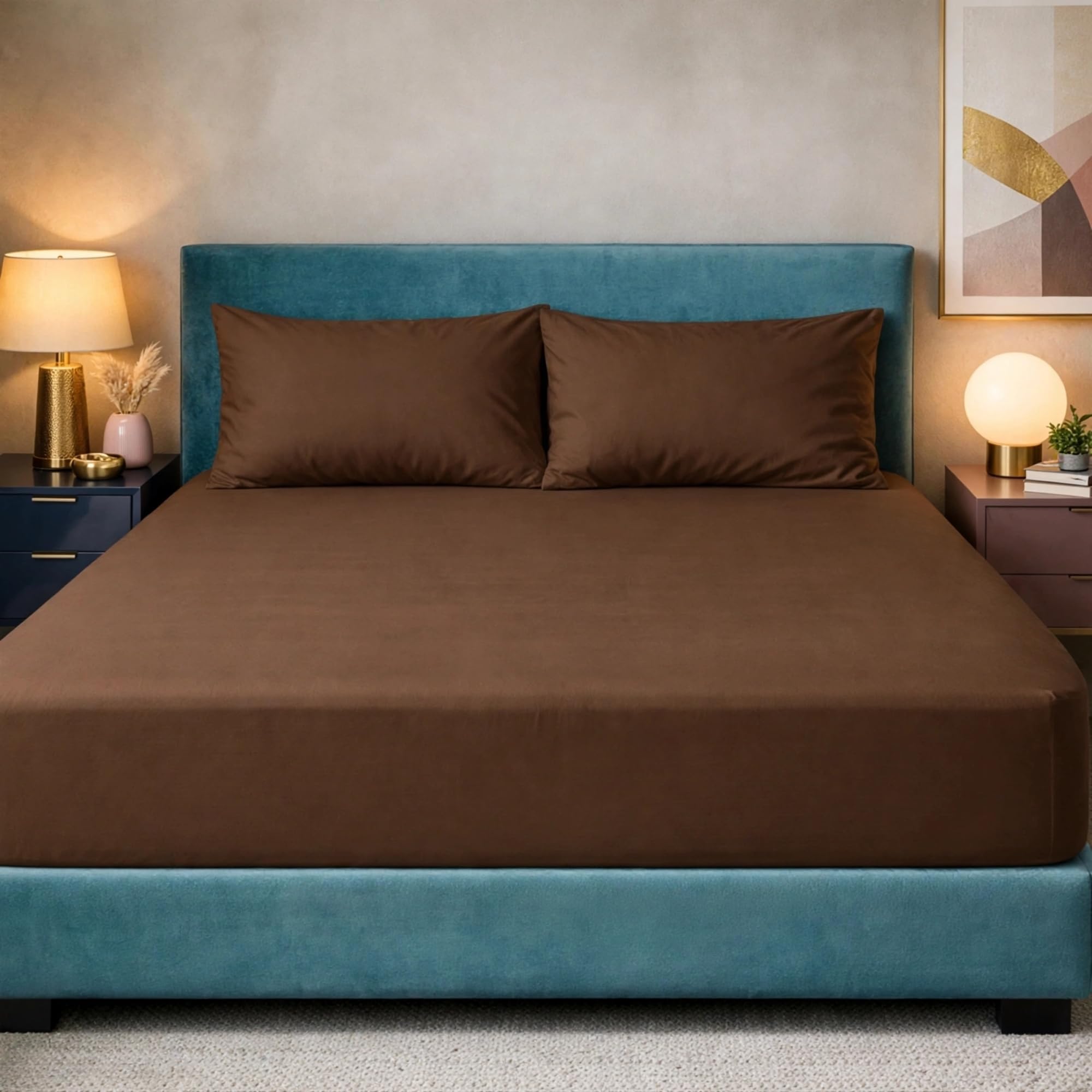 Z&A Bedding Brown Fitted Sheet King - 30CM Extra Deep Elastic Corners Bedsheet, Soft Brushed Microfibre Sheet, Washable, Shrinkage & Fade Resistant