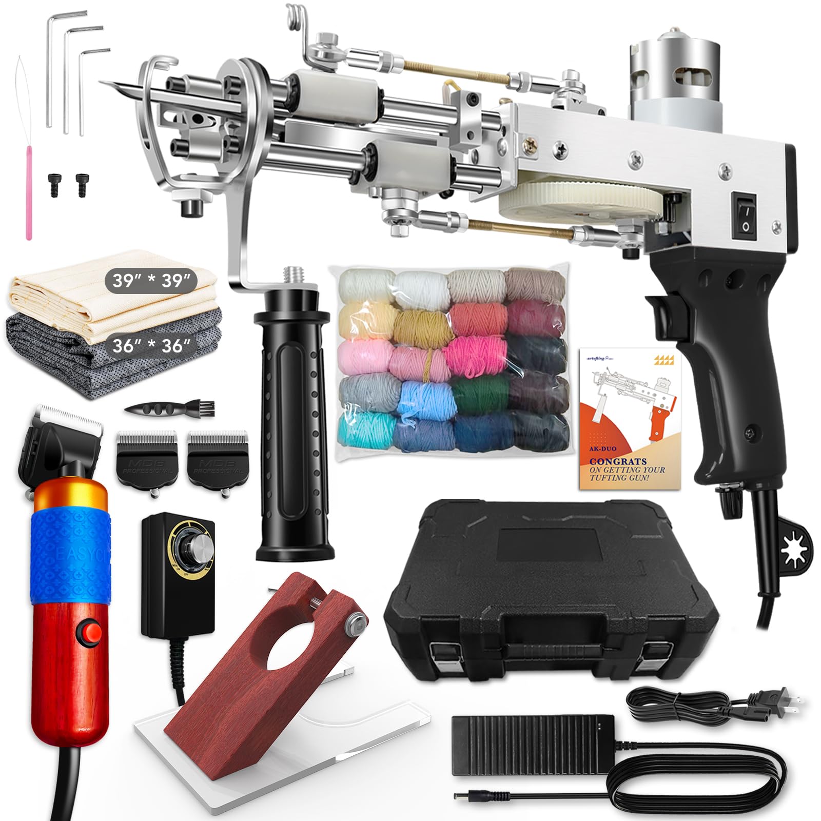 Tufting Gun 2 in 1 Cut Pile Loop Pile Rug Gun Machine Starter Kit Rug Tufting Kit Electric Tufting Gun Carpet Weaving Flocking Machine, 100-240V Black