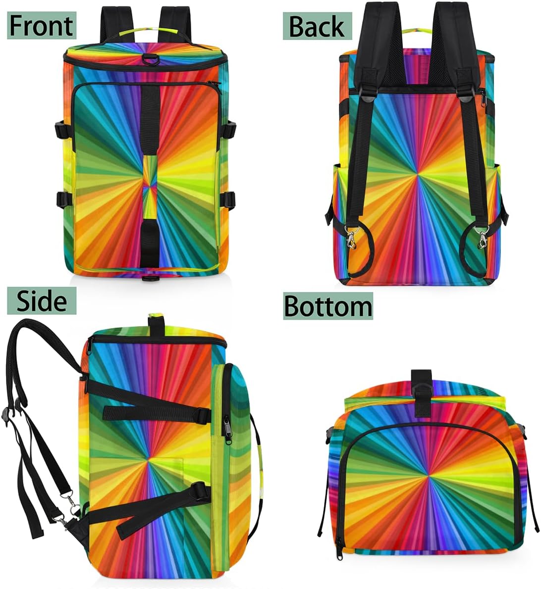Large Sports Gym Bag With Shoe & Laptop Compartment 47L Waterproof Travel Duffel Bags for Men Women Rainbow Swirl Style Luggage Backpack Duffle Bag