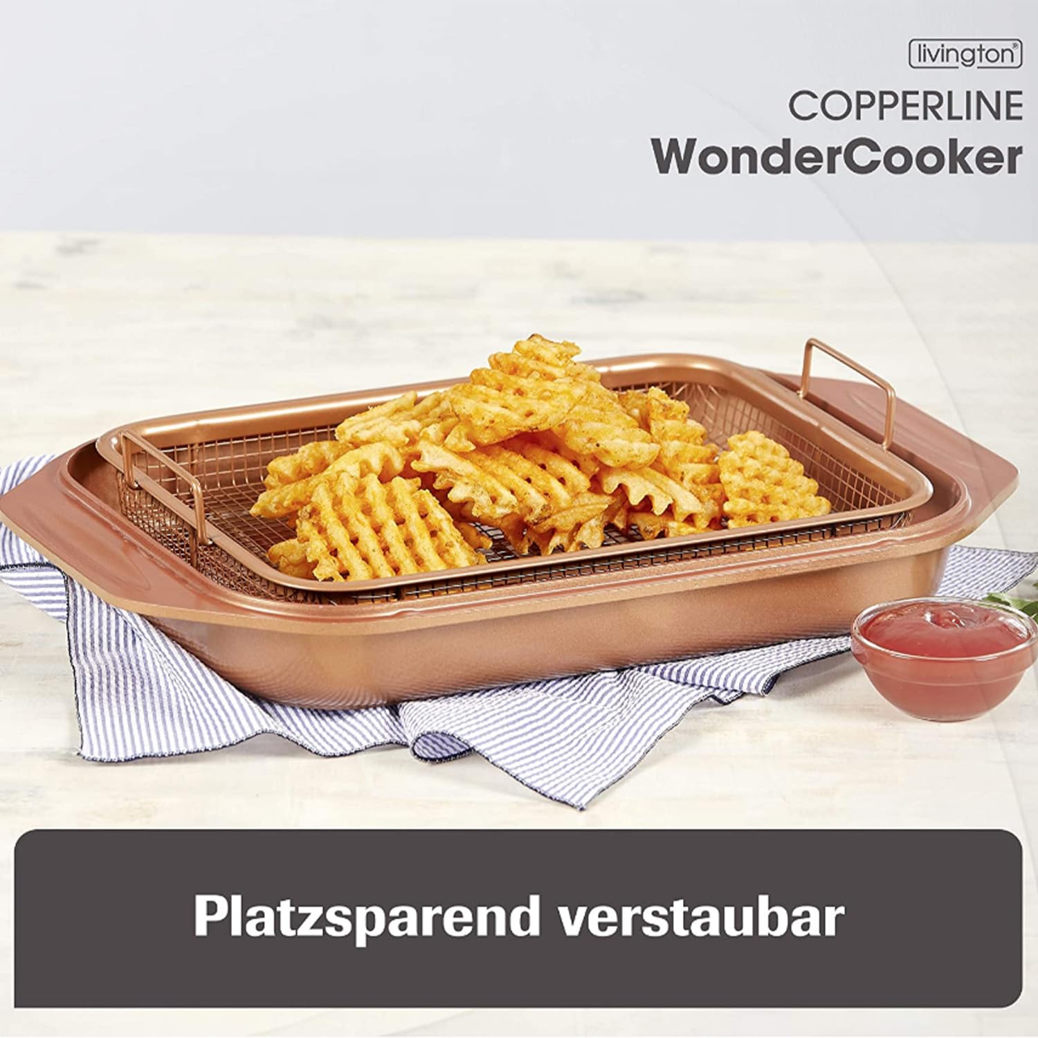 Livington Copperline WonderCooker - multifunktionaler Kochtopf – großer Topf, Bräter, Dampfgarer, Heißluftfritteuse - alle Herdarten, Backofen & Grill
