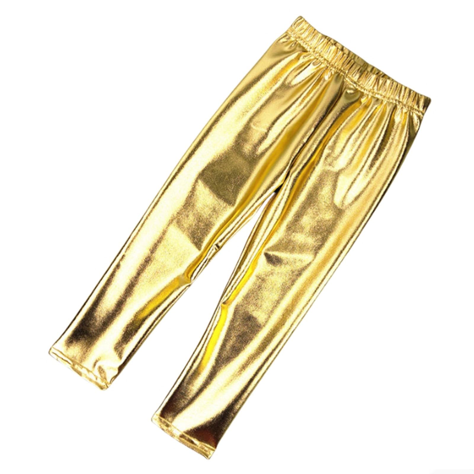 Generisch Glitzer Hose Lange Kinder Metallic Gerade Glitzerhose Mädchen Jungen Karneval Party Disco Tanzhose Elastic Waist Glänzend Gold Hose Tanze Kleidung Performance Kostüm Fasching Kinderkostüm