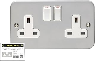 SHPELEC® 13A Premium Switched Metal Clad Double Sockets 2 Gang BS Standard - Available in 1, 2, and 3 Pack Variations (1)