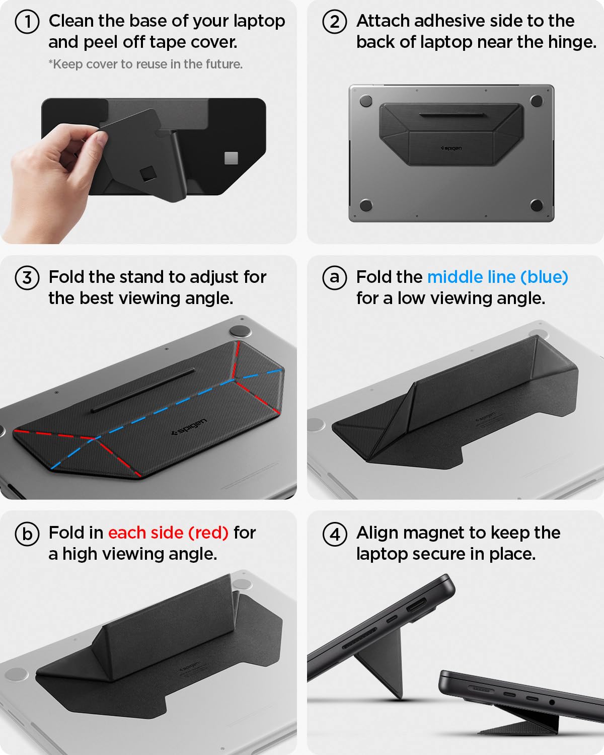Spigen Slim Fold Supporto PC Portatile [2 Angolazioni] Antiscivolo e Pieghevole, Adesivo Riutilizzabile, Laptop Stand Compatibile con Notebook MacBook Pro Air Neo M2 M3 M4 M5 13 14 15 Pollici e oltre