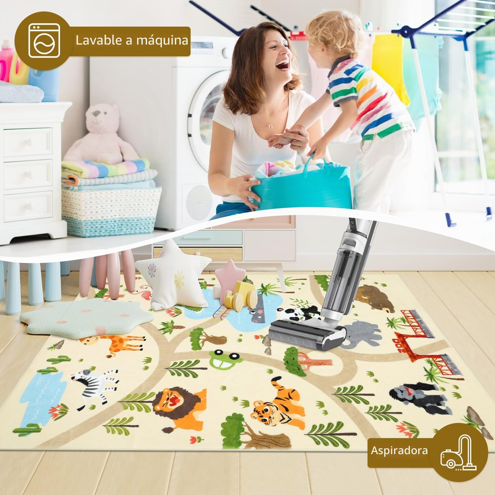 Enyhom Alfombra Infantil Habitacion Lavable, 100 x 150 cm Ultra Suave Alfombra Niños Antideslizante Motivos Animales Alfombra Juegos Bebe Zoológicos Tapete Bebe para Habitacion Bebe, Guardería