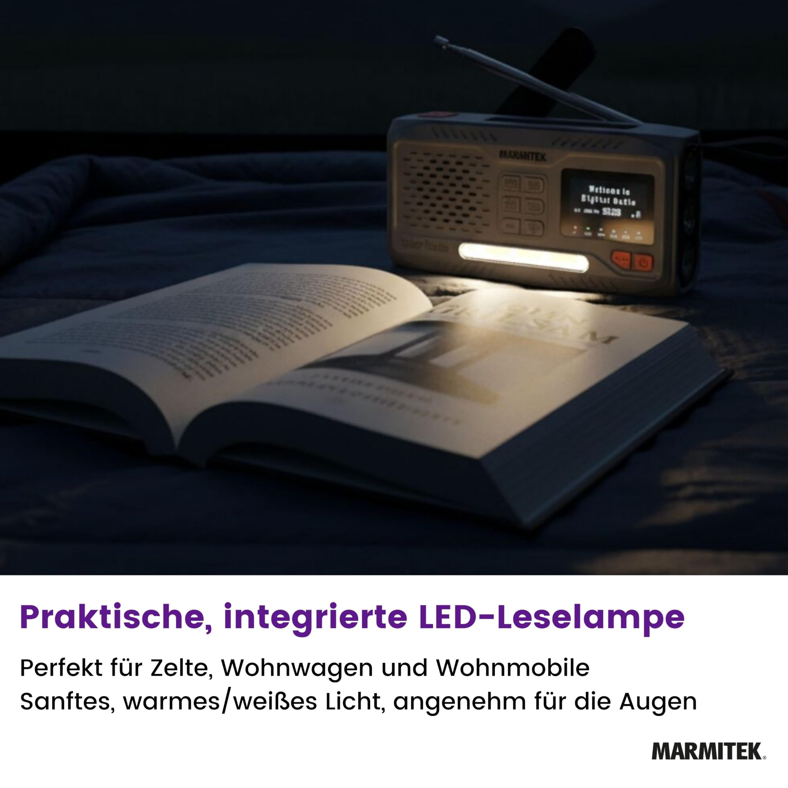 Marmitek RESQ 100 - Notfallradio DAB+/FM Solar Kurbelradio mit SOS USB-C | Powerbank 4500 mAh, Bluetooth 5.3, Farbdisplay, Taschenlampe, Leselicht, USB-C, IPX3, 3x AAA Backup für Blackout