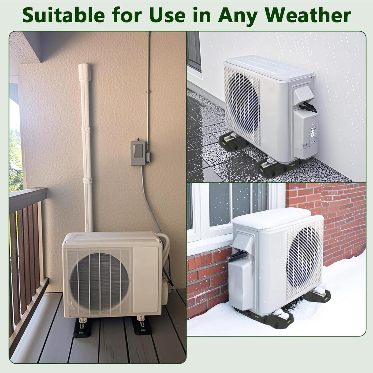 Floor Mounting Base Pad Kit for 9000 - 24000 BTU Air Conditioner Heat Pump, Universal Rubber Anti-Vibration Mini Split Pad, Bearing Capacity: 1100 LBS