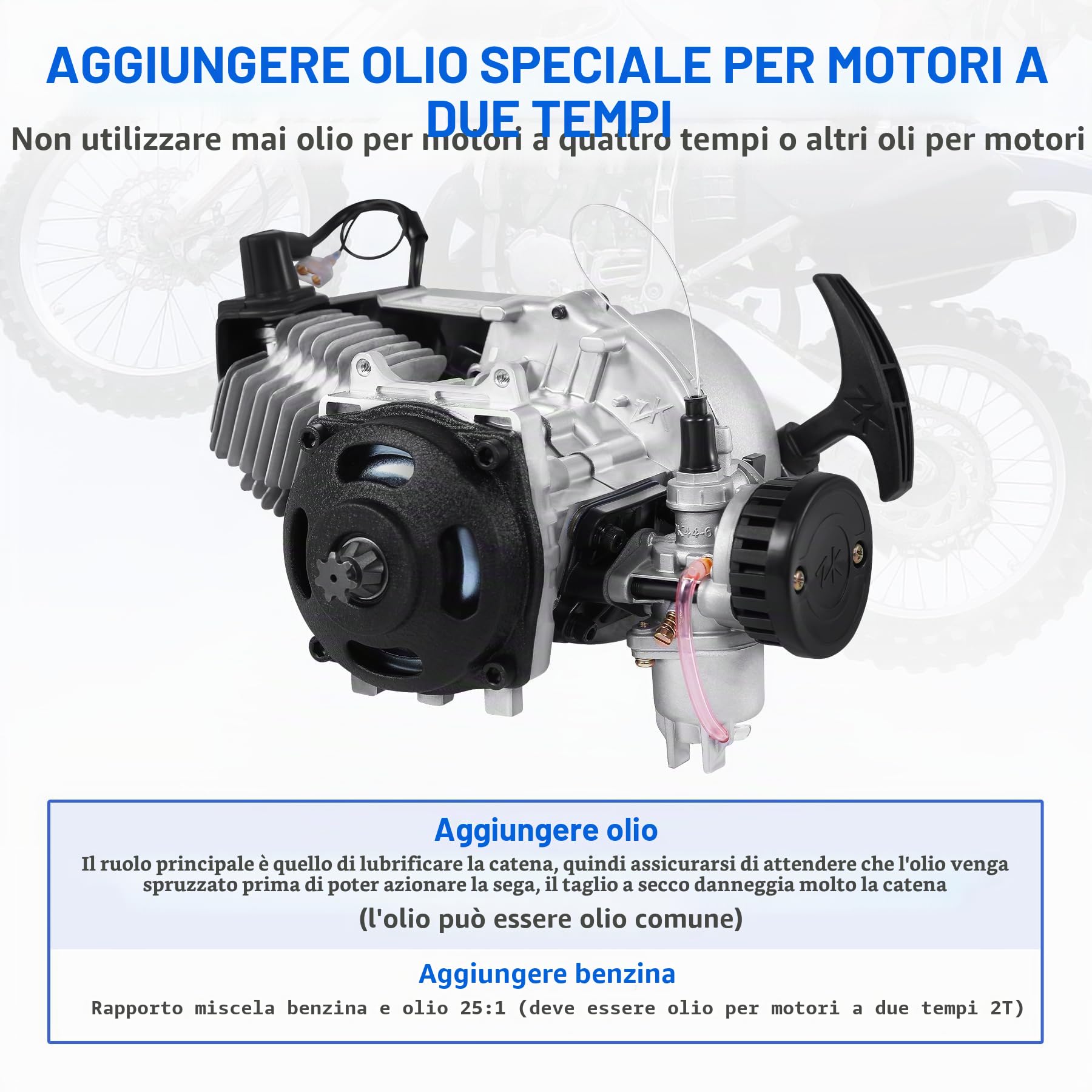 Samger 49 cc, motore a 2 tempi con avviamento a strappo, raffreddato ad aria, adatto per Pocket Bike Mini Dirt Bike ATV Scooter
