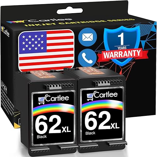 Cartlee Cartucho de tinta remanufacturado de repuesto para cartuchos de tinta HP 62xl negro para impresora HP Envy 7640 para HP Ink 62xl negro y