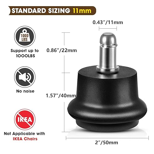 Miniatura 2 de Bell Glides - Ruedas giratorias de repuesto para silla o taburete de oficina a ruedas fijas fijas (deslizadores cortos)