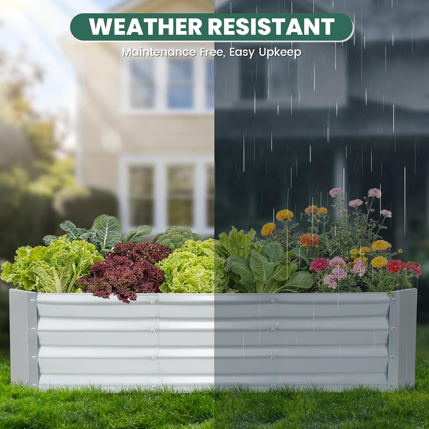 G GOOD GAIN 4x2x1ft Raised Garden Bed – Galvanized Metal Planter Box for Vegetables, Flowers, Herbs, Fruits – Outdoor Garden Beds with Open Bottom, Sliver
