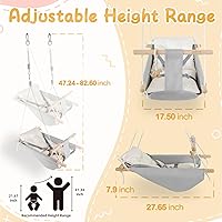 Vista 5 de Columpio de bebé para interiores y exteriores, columpio de hamaca de lona para bebé a niño pequeño con un asiento cómodo, juguete de madera tipo