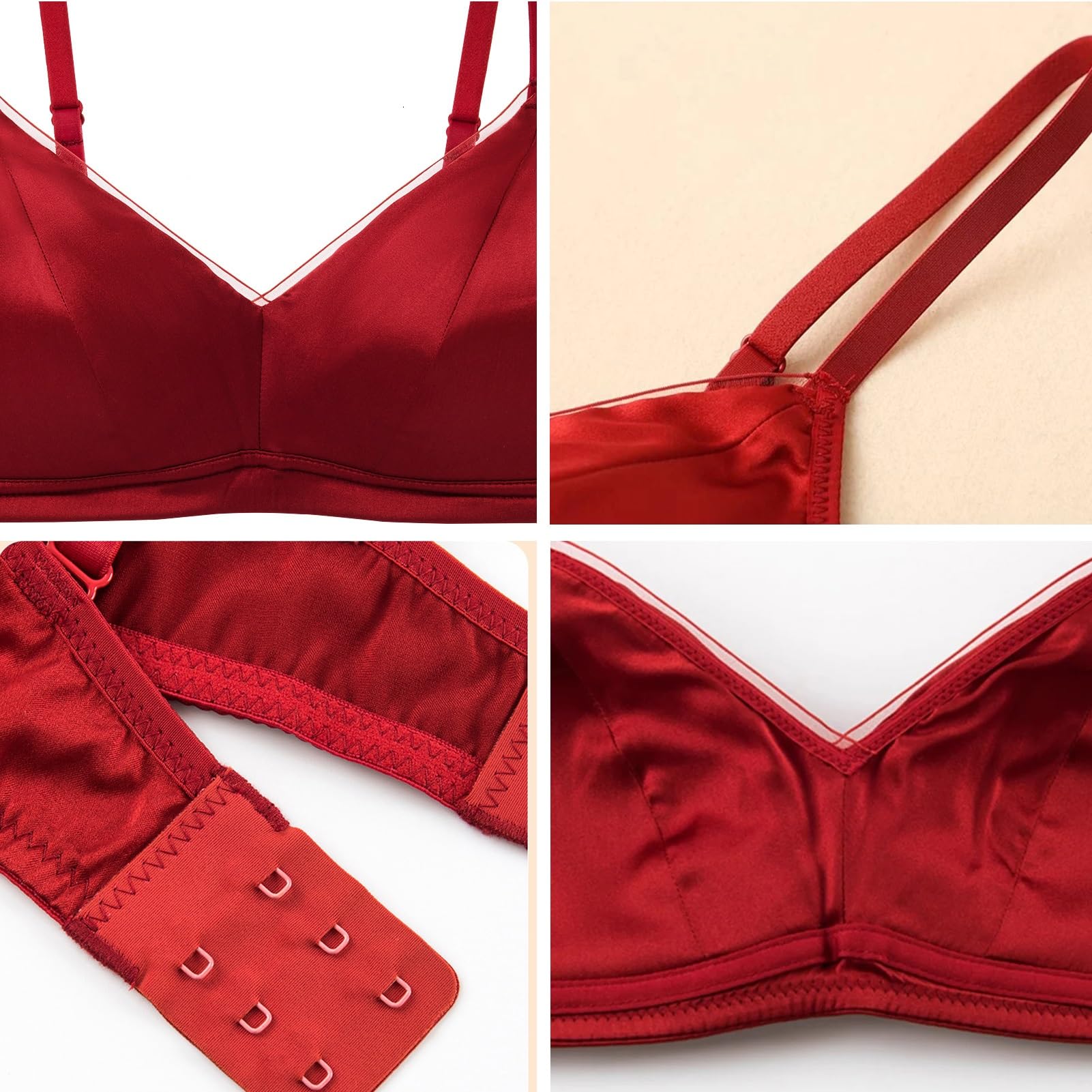 TOSOFT Conjuntos De Sujetador Y Bragas De Seda For Mujer Conjunto De 2 Bralette Y Bragas Sin Costuras Color Rojo Conjunto De Lencería Fina For Novia Y Boda