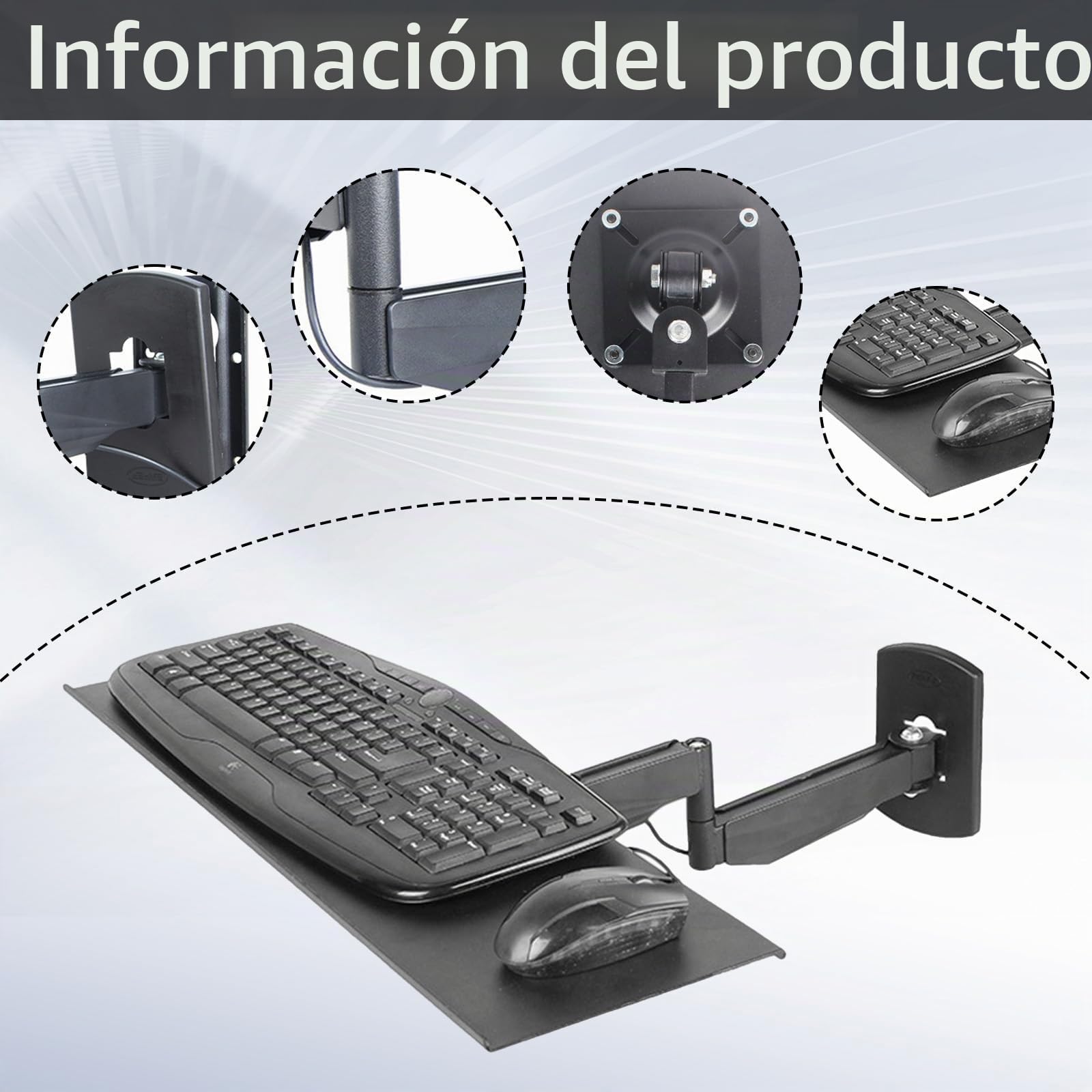 Plataforma para Teclado, Soporte de Pared Soporte de Poste para Bandeja de Teclado Bandeja giratoria y Plegable para Escribir Hogar u Oficina