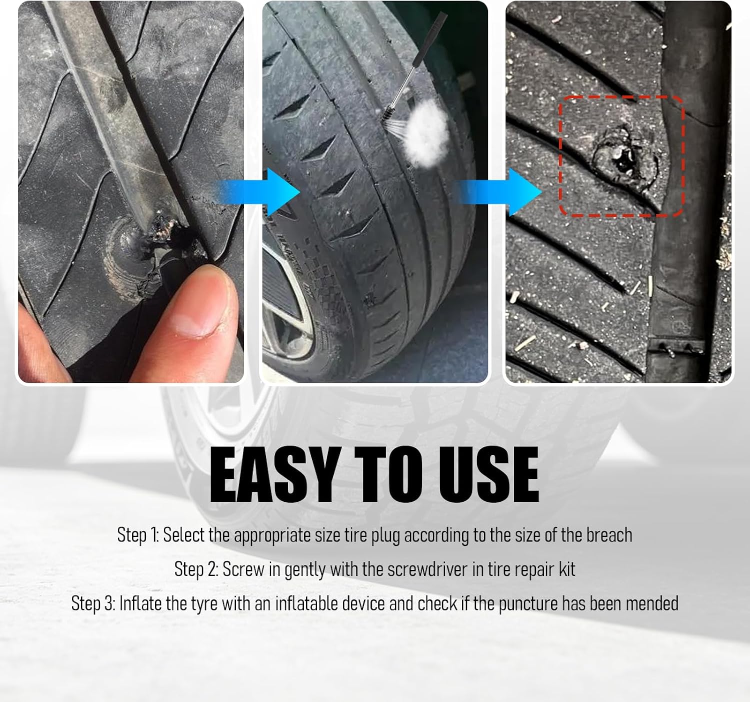 100PCS Car Tire Repair Rubber Nail Kit,2 Sizes Car Tire Plugs Screw Type & Screwdriver,Self Repair Portable Cars Tires Plug Kit as Vehicle Emergency Tools for Most Vehicles