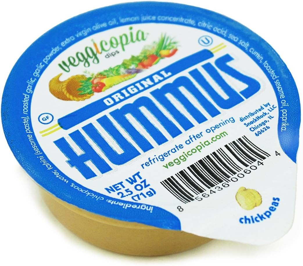 Veggicopia Dips, Original Hummus in 2.5oz Single Serving Cups (Pack of 24), No Refrigeration Required, Perfect for the Office or On the Go Snacking