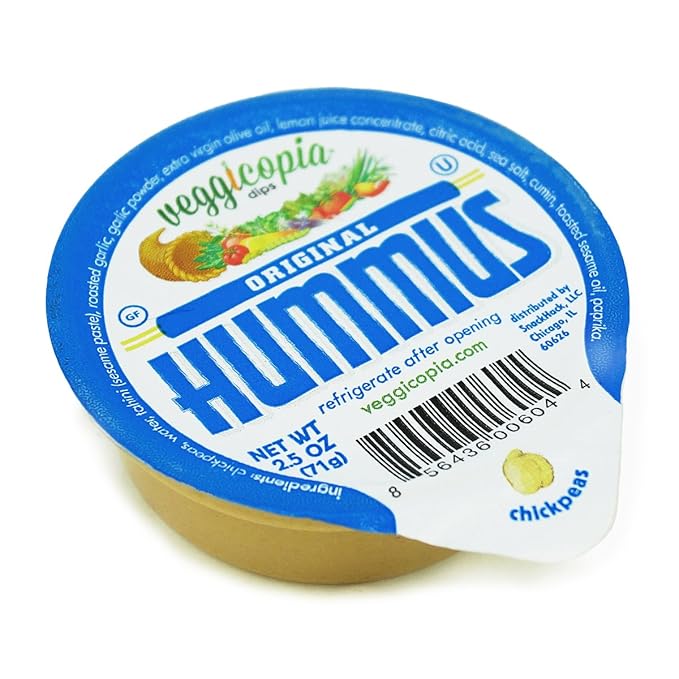 Veggicopia Dips, Original Hummus in 2.5oz Single Serving Cups (Pack of 12), No Refrigeration Required, Perfect for the Office or On the Go Snacking