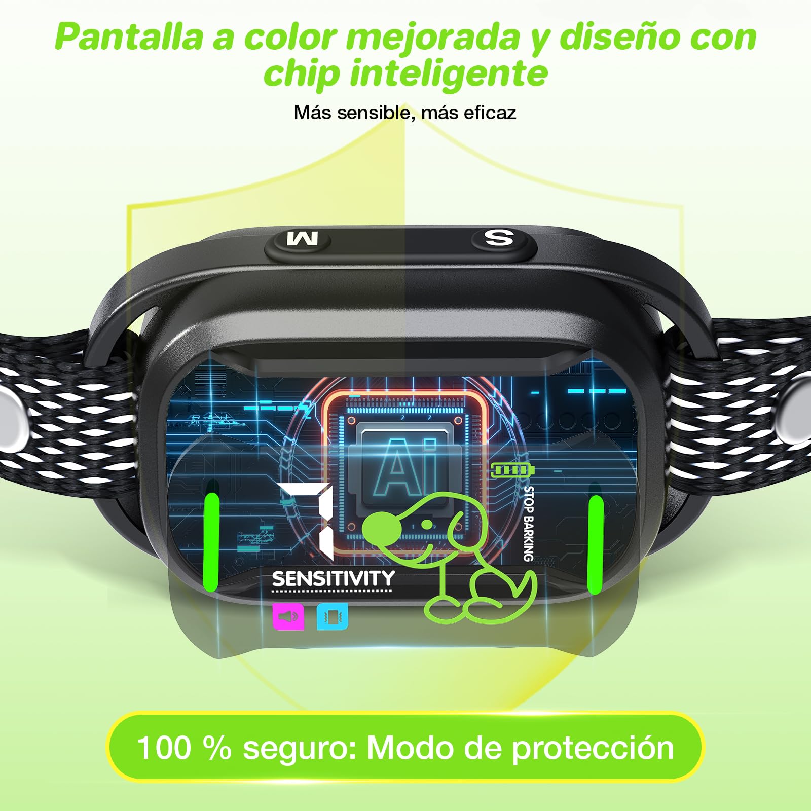 MASBRILL Collar Anti Ladrido para Perros - 3 Modos (Sonido, Vibración, Mixto) + 7 Niveles de Sensibilidad, Correa Anti-Ladridos con Pantalla LED,IPX7, Recargable,Carga Rápida, Ajustable y Fácil de Usa | 3 Modos (Sonido, Vibración) ,7 Niveles de Sensibilid