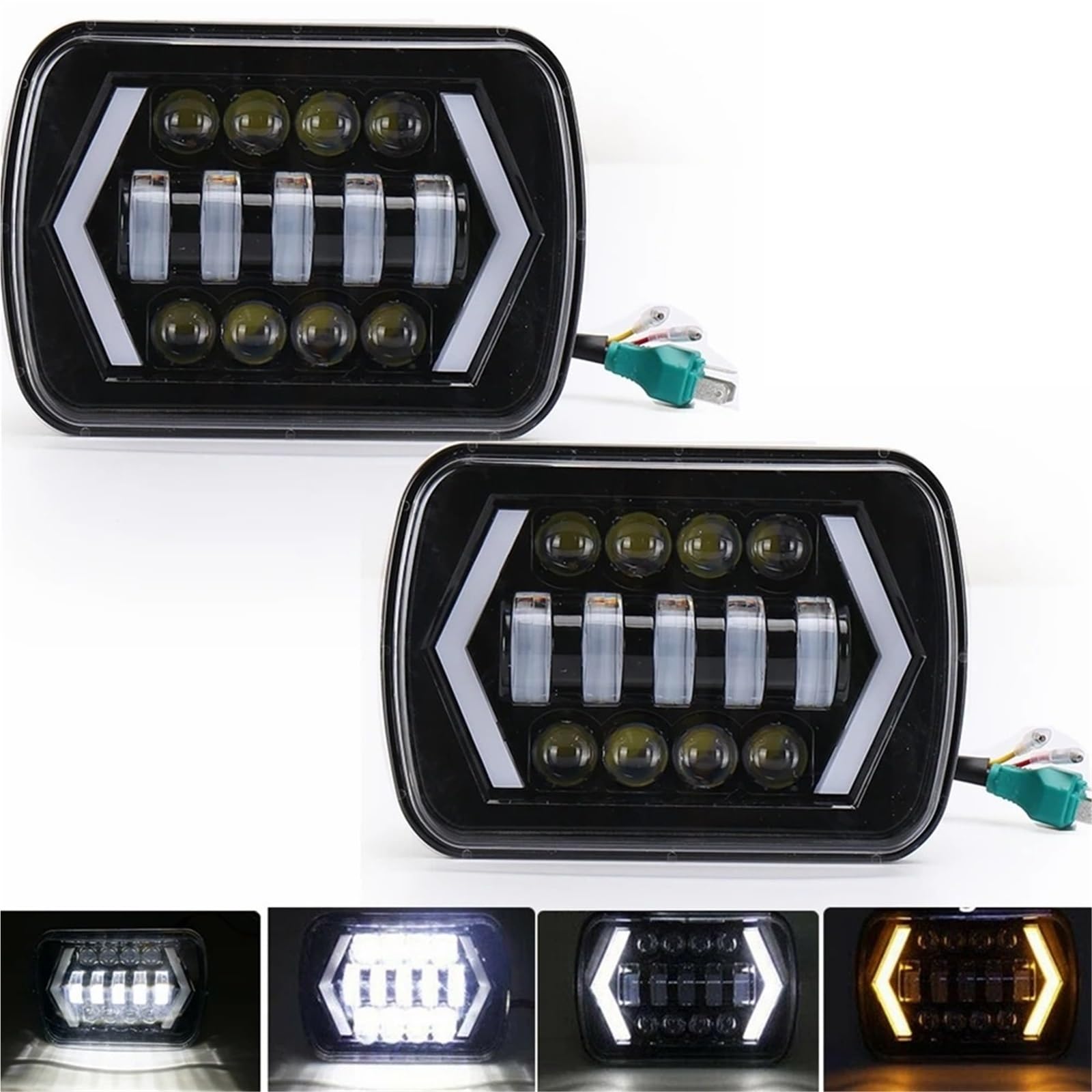 Fari Anteriori Faro Anteriore A LED 90W 7x6'' 5x7 Bianco DRL Ambra Indicatore Di Direzione H4 Quadrato Per Toyota Pickup MR2 Celica Faro